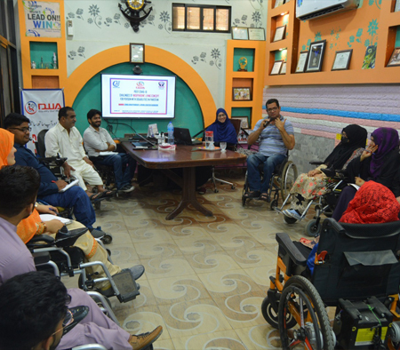 A training session is in progress at the CBID Sindh member DWA Hall in Karachi